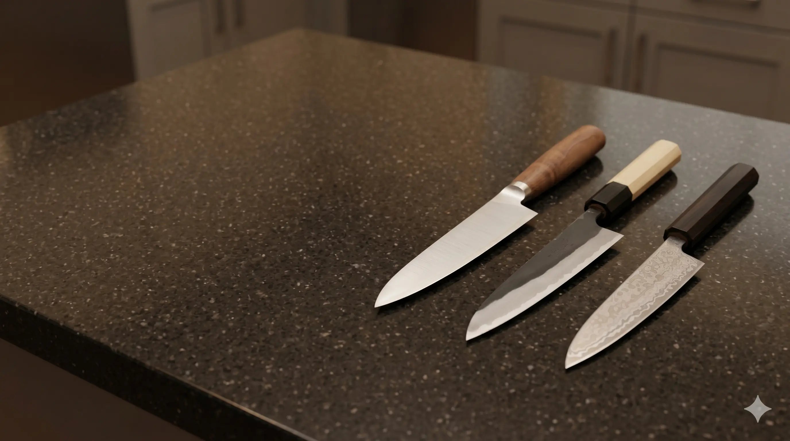 Photo of a Masakage Kumo petty knife showing the blade pattern and detail