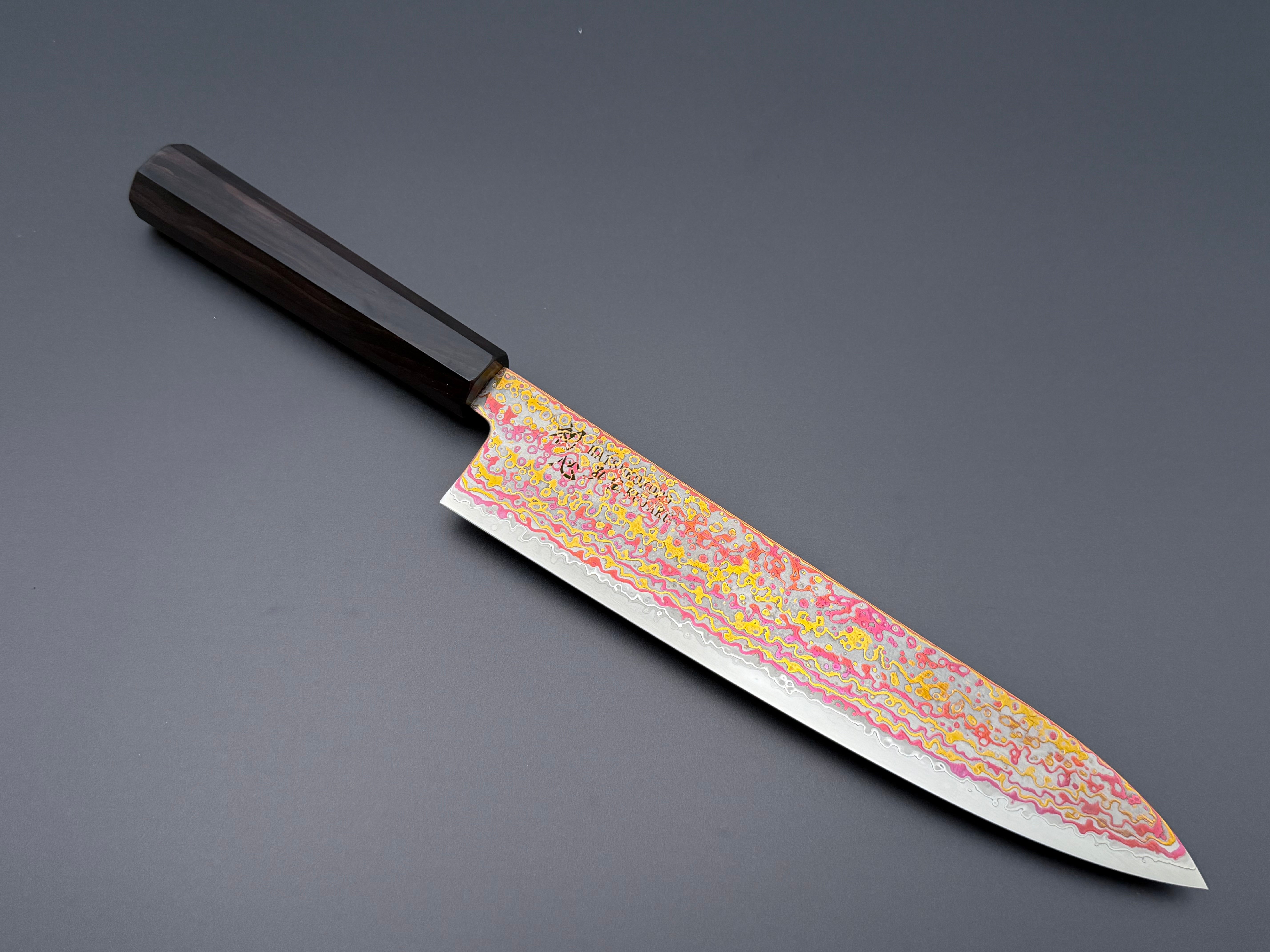 Hatsukokoro Kujaku V-Toku2 Rainbow Damascus Gyuto 240mm