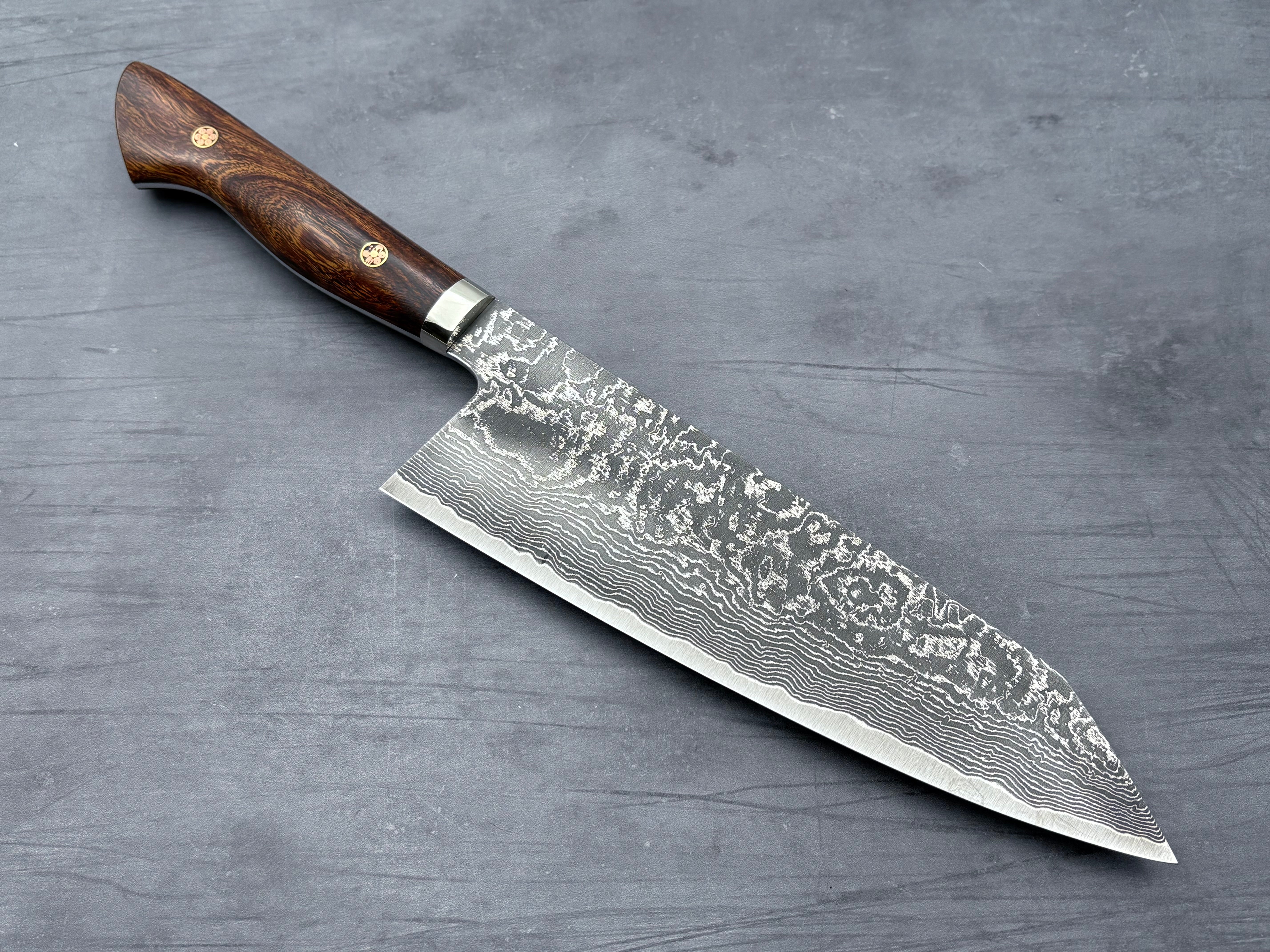 Shigeki Tanaka R2 Damascus Ironwood Extra-Tall Kiritsuke Gyuto