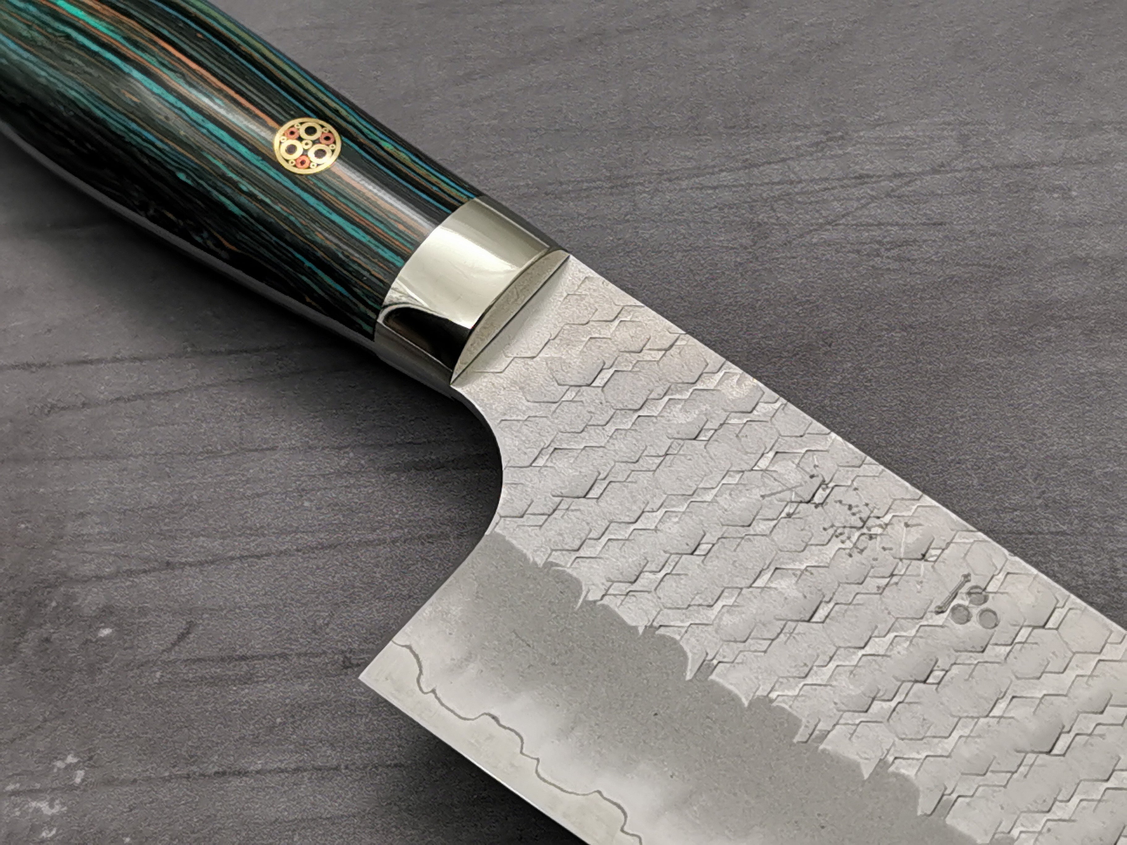 Nigara Hamono SG2 Tsuchime Santoku with Turquoise Handle