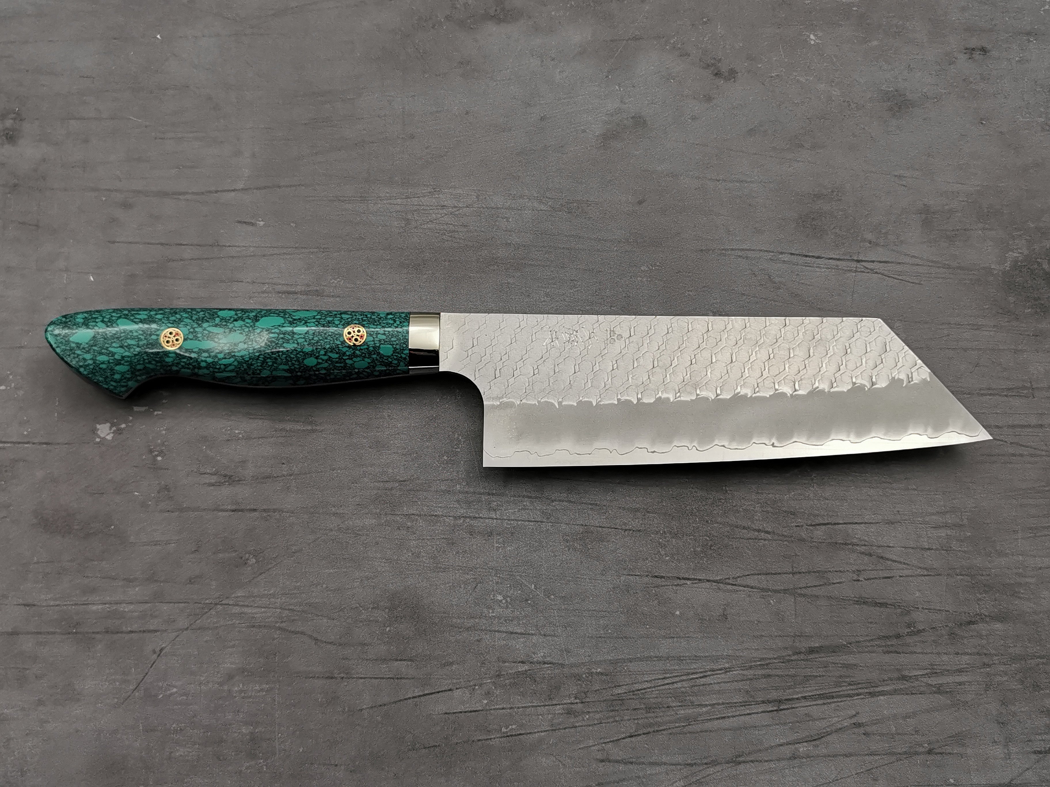Nigara Hamono SG2 Tsuchime Kiritsuke Nakiri with Green Turquoise Handle