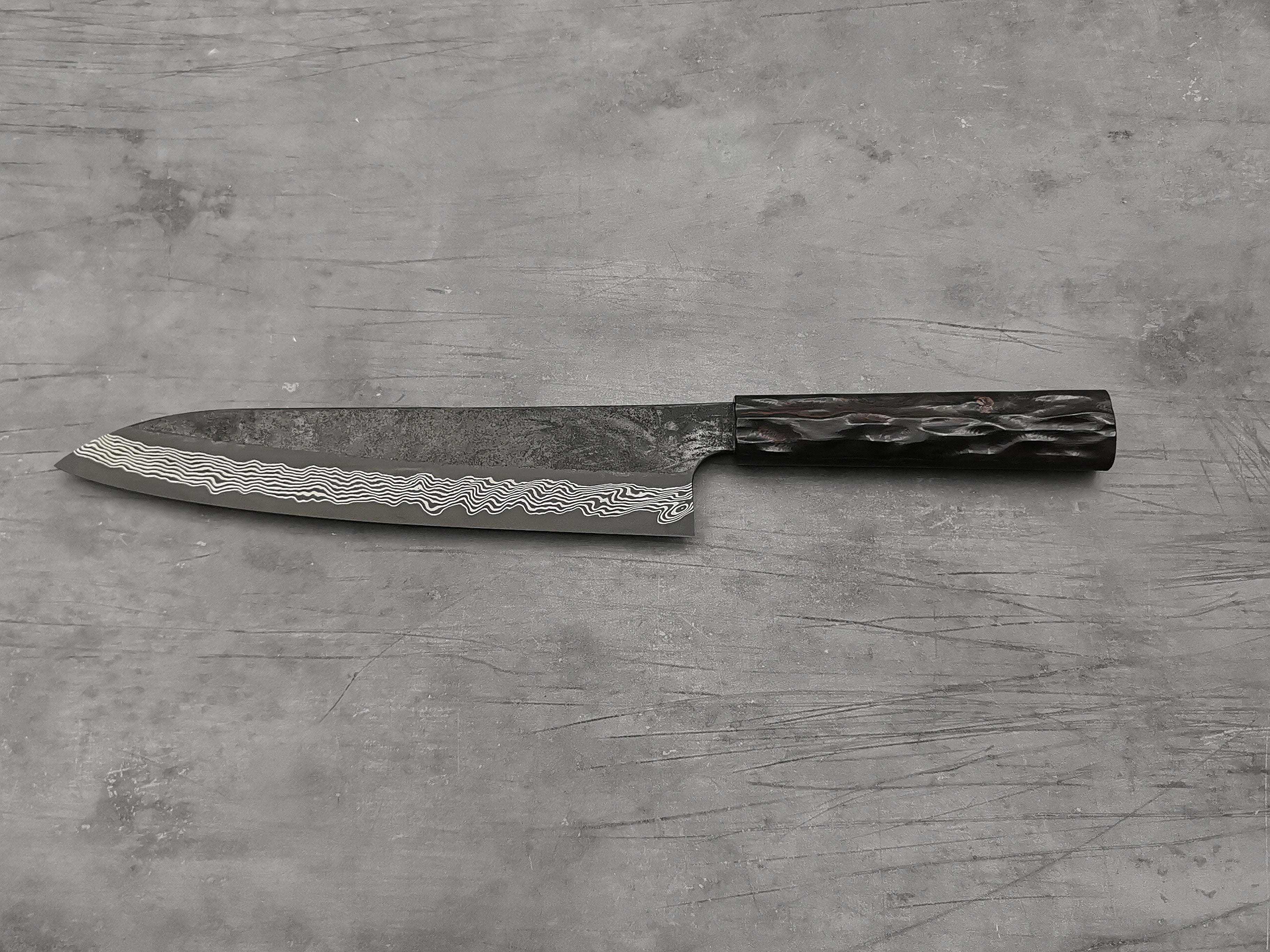 Nigara Hamono Silver 3 Damascus Gyuto 240mm (Twisted ebony handle)