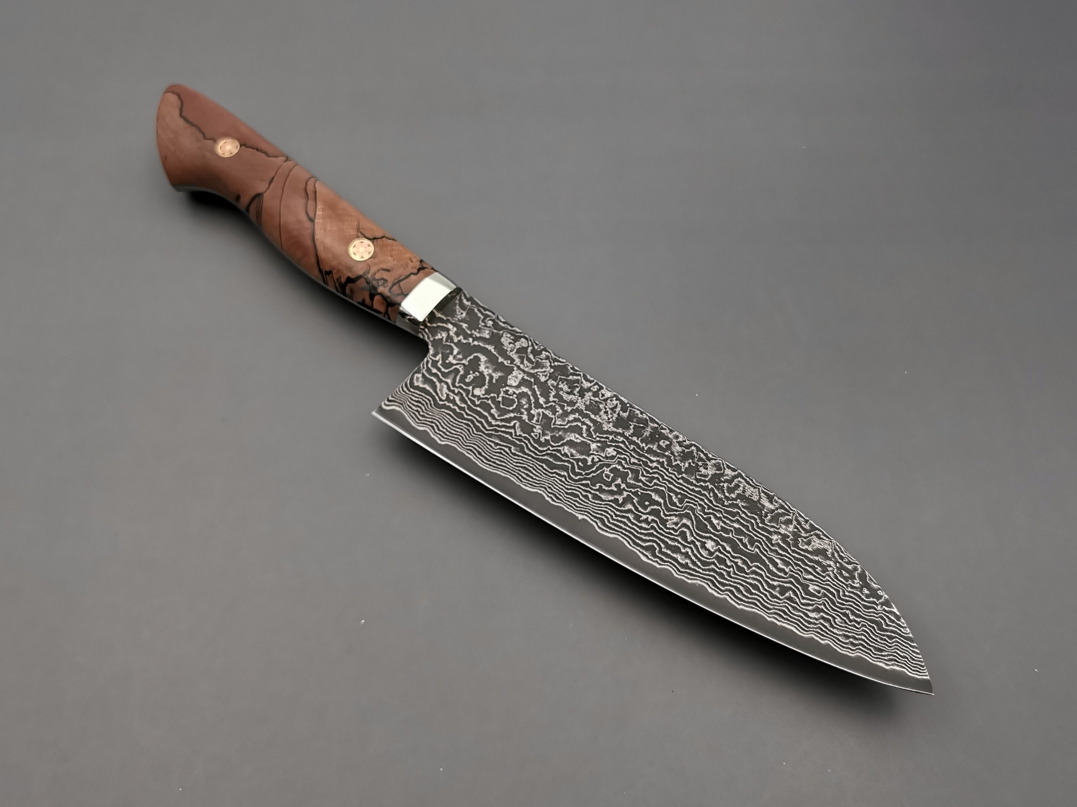 Shigeki Tanaka R2 Damascus Santoku with Stabilised Maplewood Handle