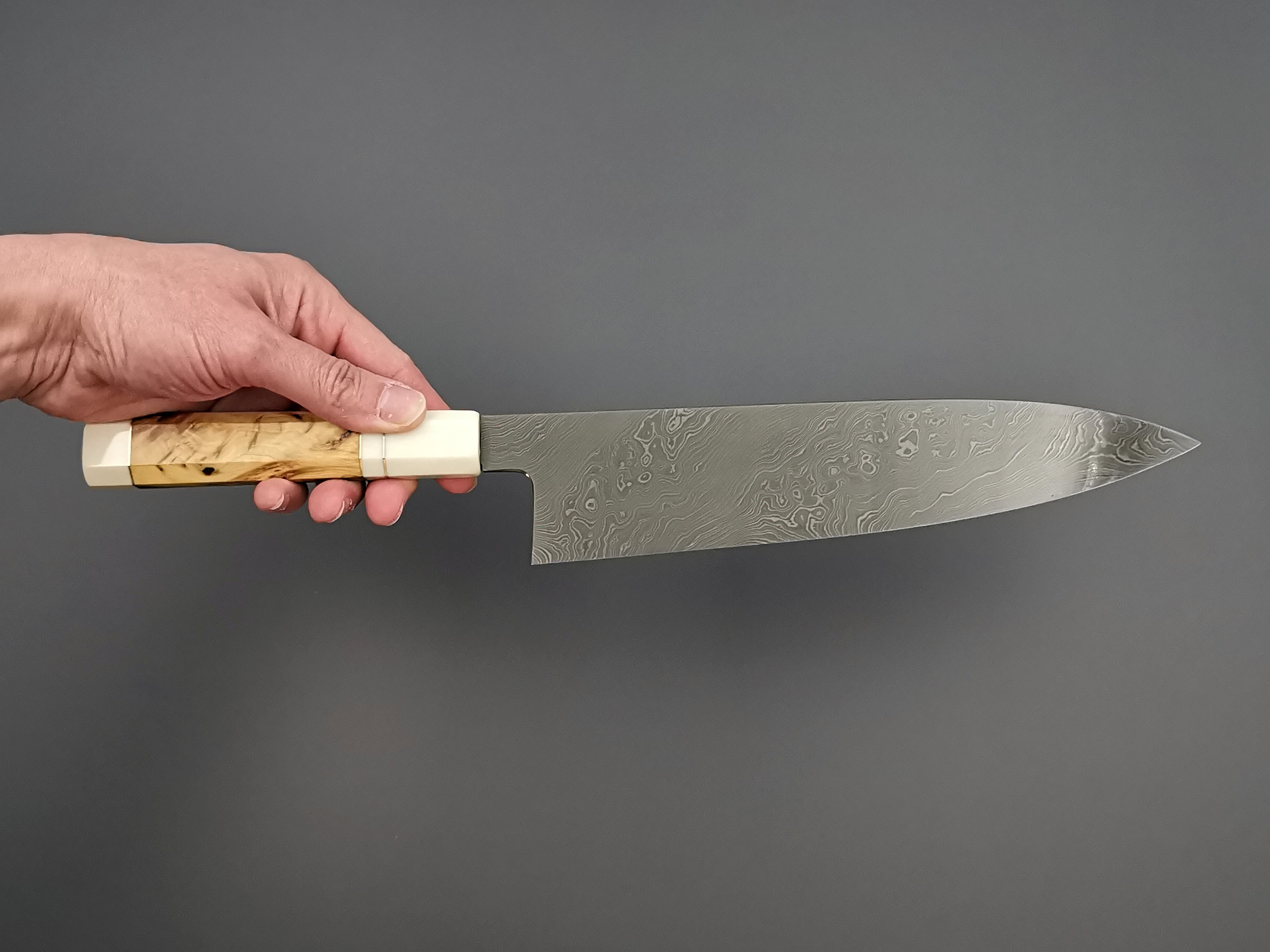 Shoichi Hashimoto Blue #2 + White #2 Coreless Gyuto 240 with custom handle