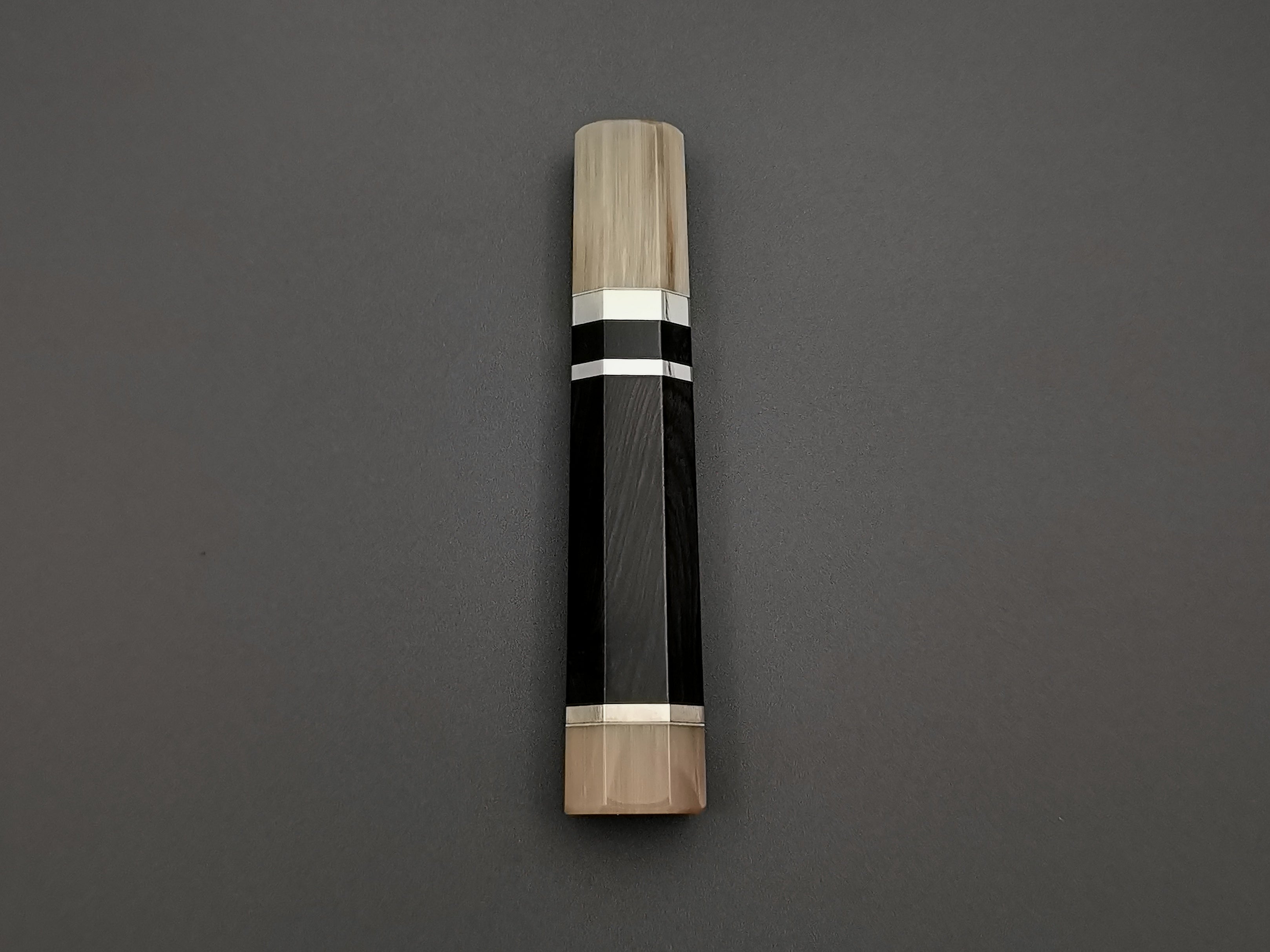 Ebony handle with double marble buffalo horn and triple nickel silver rings
