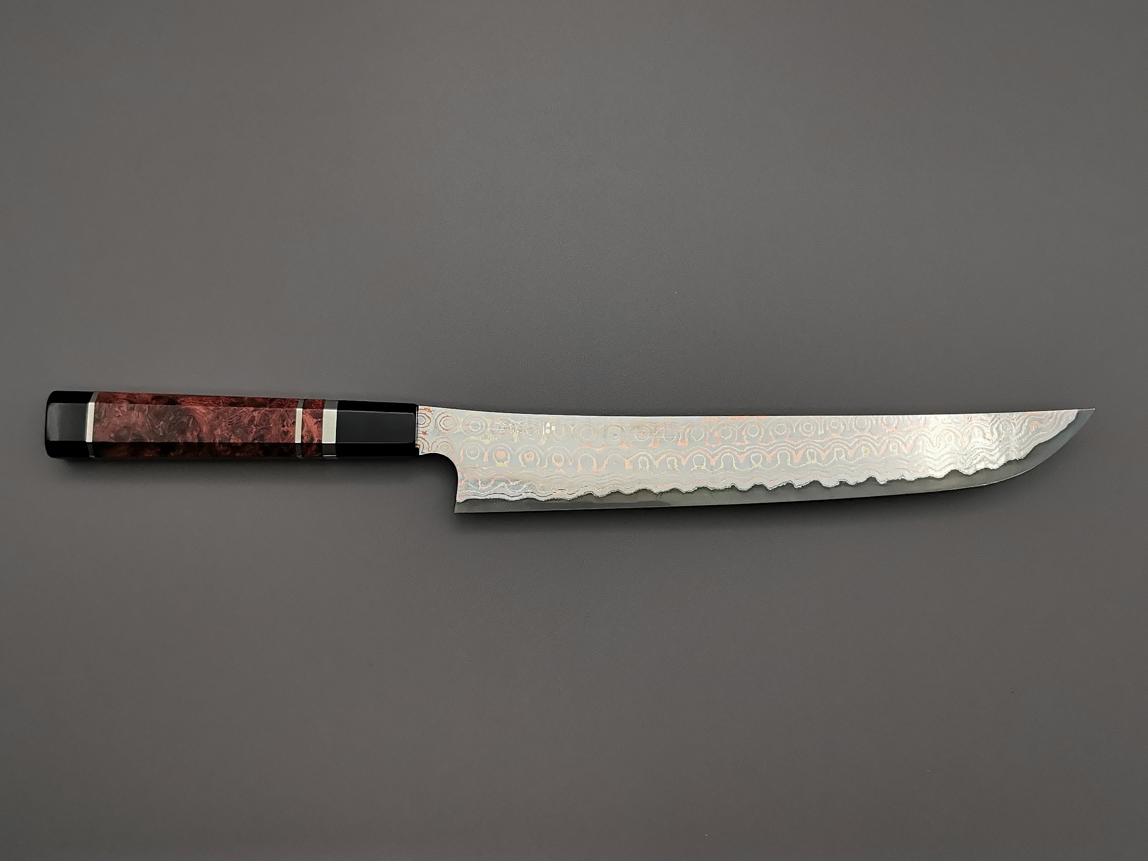 Nigara Hamono Rainbow Damascus Sakimaru Sujihiki 270mm