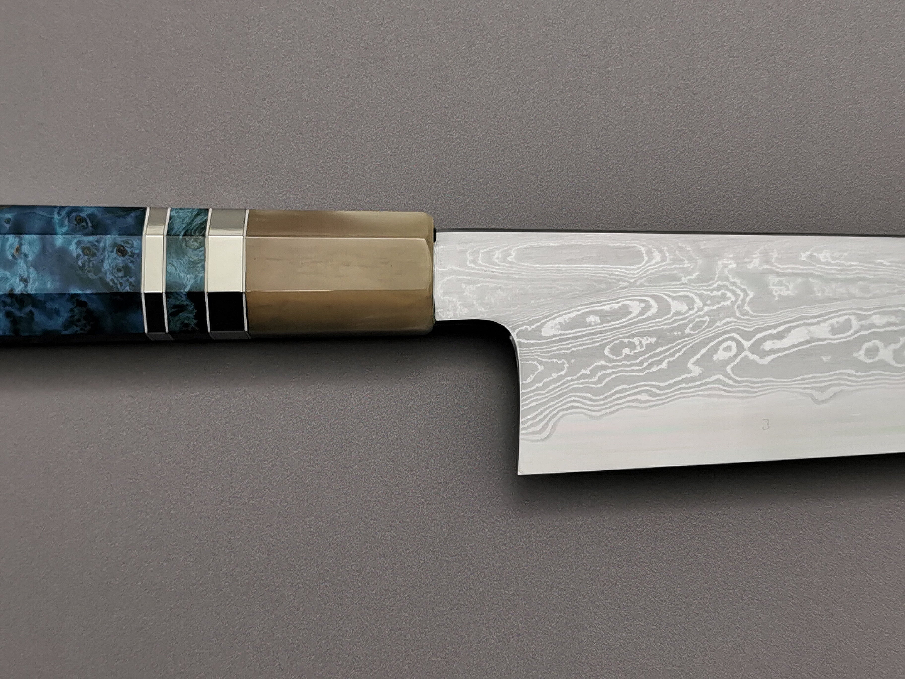 Satoshi Nakagawa X Myojin Naohito Blue #1 Damascus Kiritsuke Gyuto 210mm