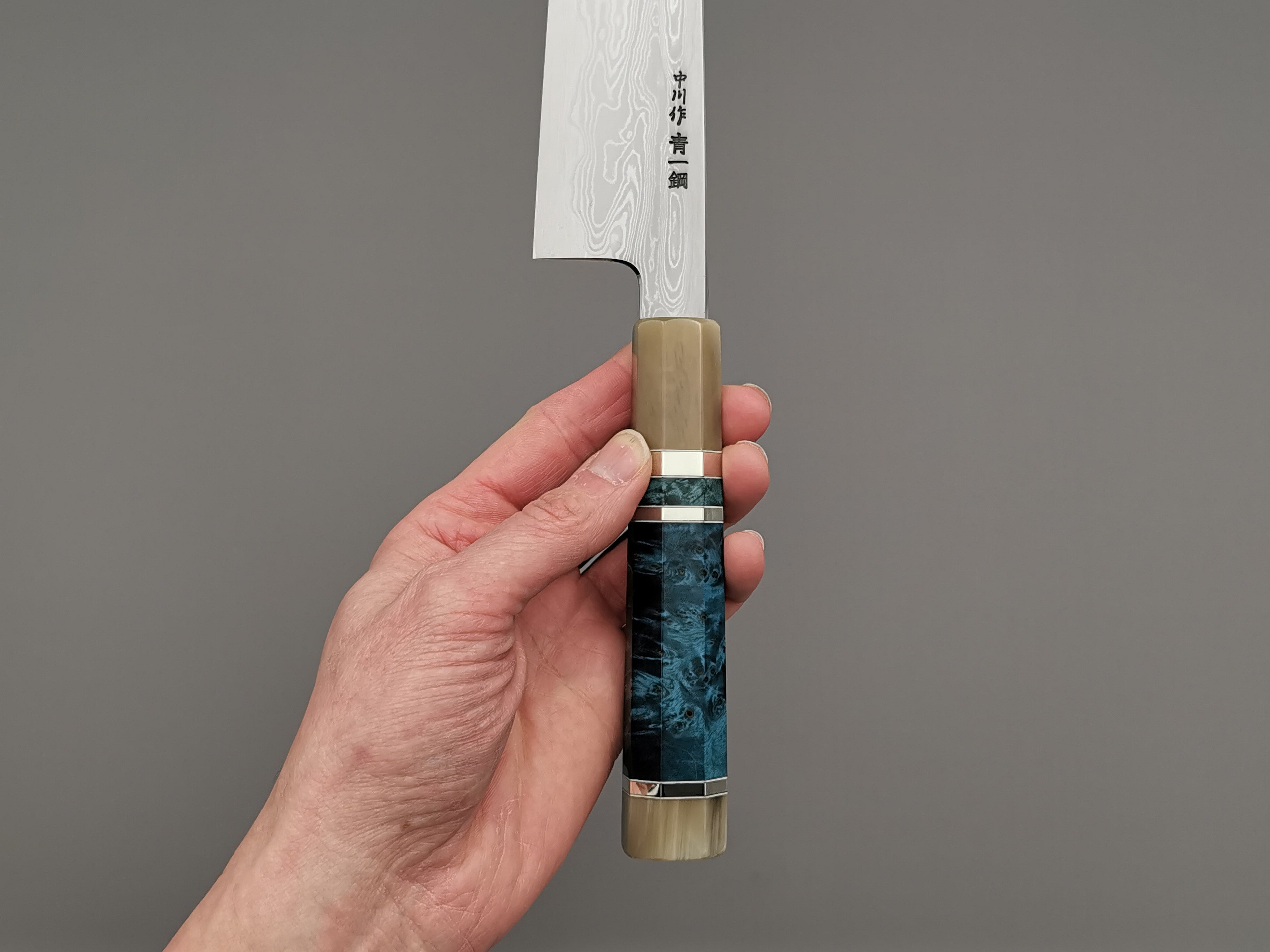 Satoshi Nakagawa X Myojin Naohito Blue #1 Damascus Kiritsuke Gyuto 210mm