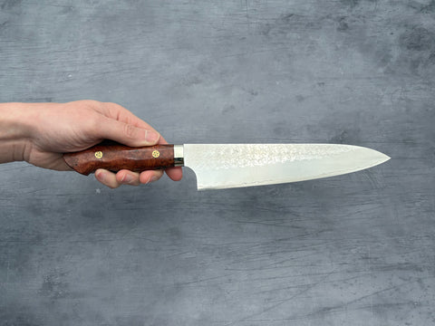 Yoshimi Kato SG2 Tsuchime Gyuto 210mm with karin wood handle