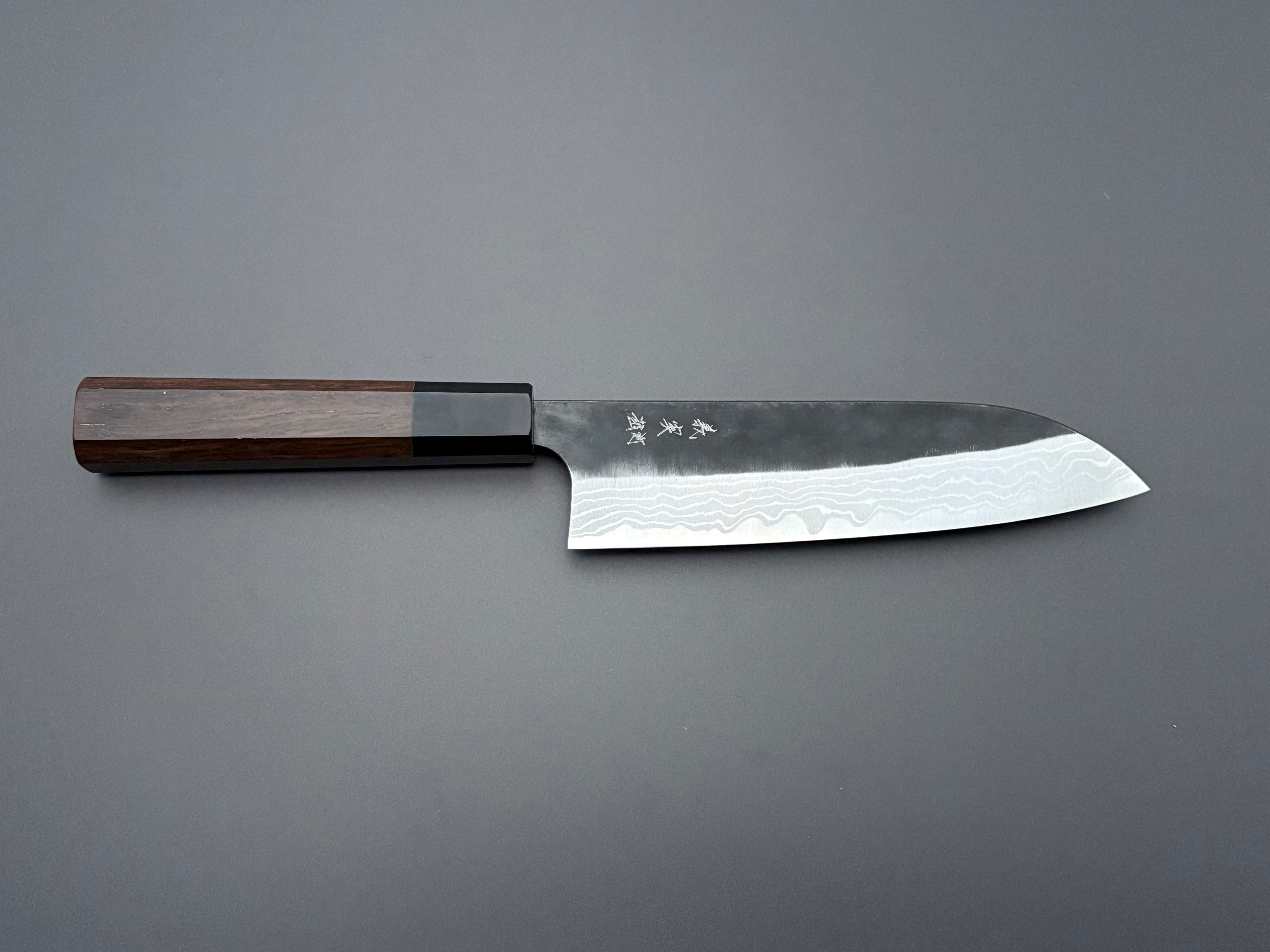 Yoshimi Kato White #2 Damascus Kurouchi Santoku