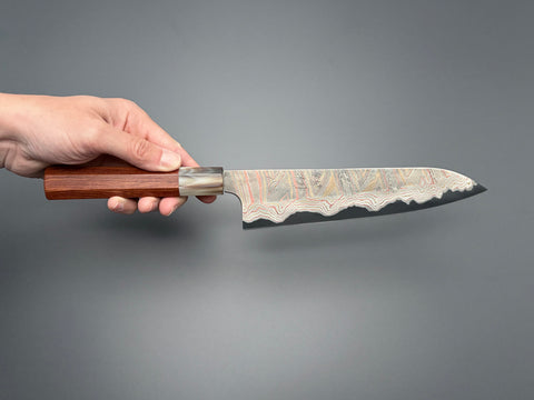Hatsukokoro Irodori Blue #2 Rainbow Damascus Gyuto 210mm - South Vietnamese Rosewood