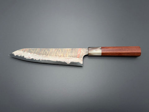 Hatsukokoro Irodori Blue #2 Rainbow Damascus Gyuto 210mm - South Vietnamese Rosewood
