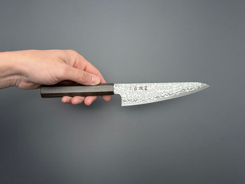 Hatsukokoro Hikari SLD Kurozome Damascus Ko-Santoku 150mm