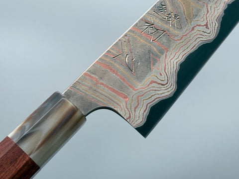 Hatsukokoro Irodori Blue #2 Rainbow Damascus Gyuto 210mm - South Vietnamese Rosewood