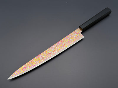 Hatsukokoro Kujaku V-Toku2 Rainbow Damascus Sujihiki 270mm