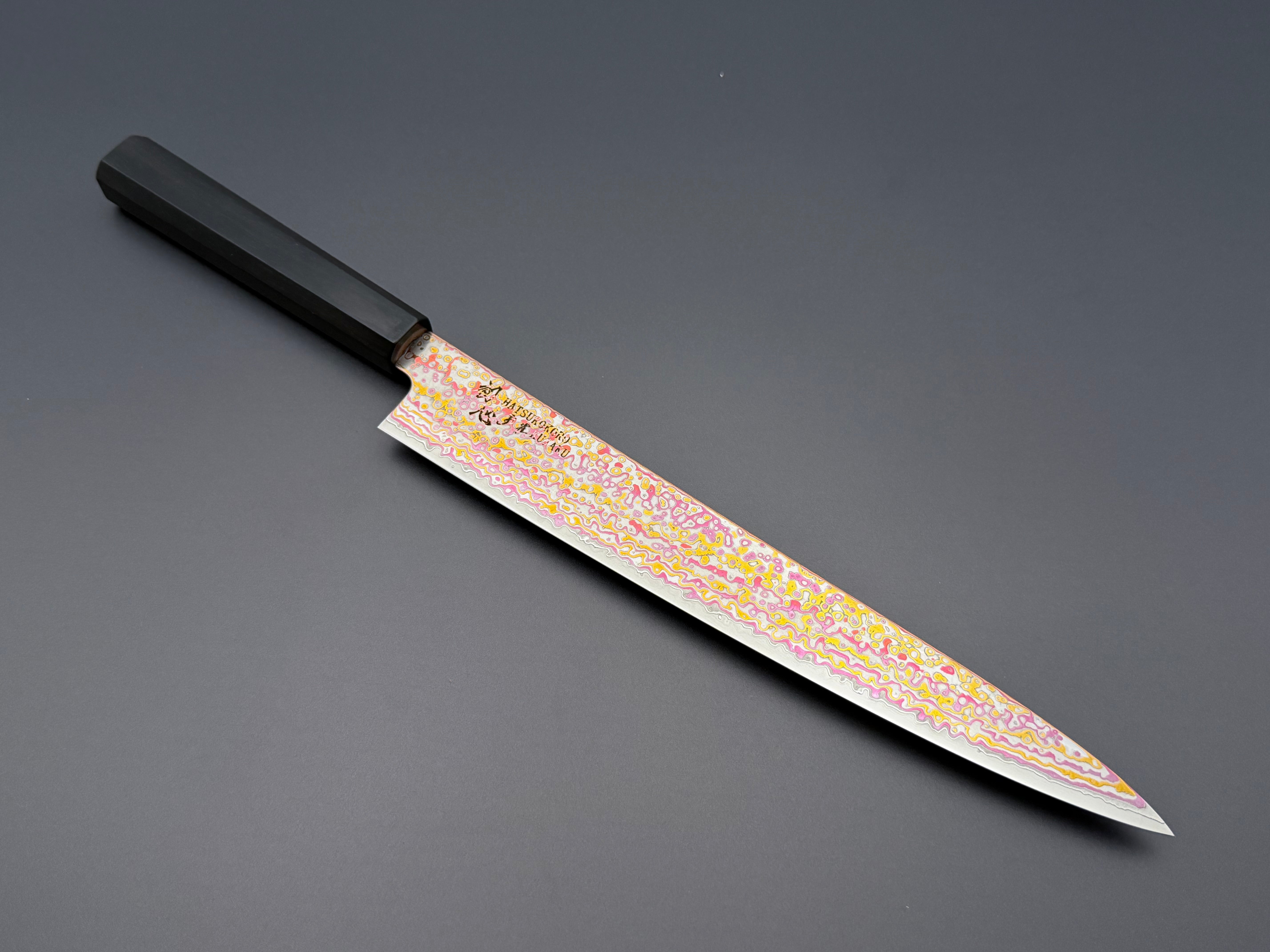 Hatsukokoro Kujaku V-Toku2 Rainbow Damascus Sujihiki 270mm