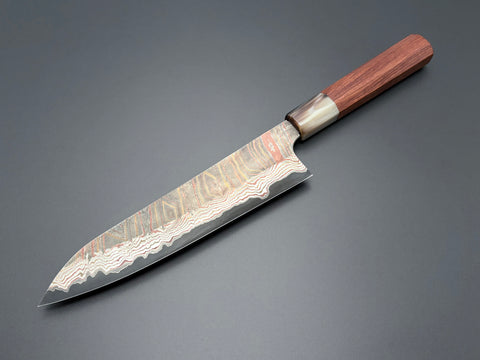 Hatsukokoro Irodori Blue #2 Rainbow Damascus Gyuto 210mm - South Vietnamese Rosewood