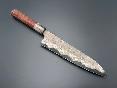 Hatsukokoro Irodori Blue #2 Rainbow Damascus Gyuto 210mm - South Vietnamese Rosewood