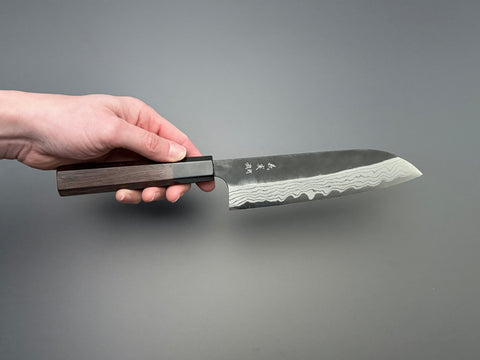 Yoshimi Kato White #2 Damascus Kurouchi Santoku