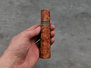Two-tone Amboyna burl with streaky horn spacer handle from @Letshandlethis