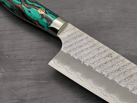 Nigara Hamono SG2 Tsuchime Santoku with Turquoise Handle