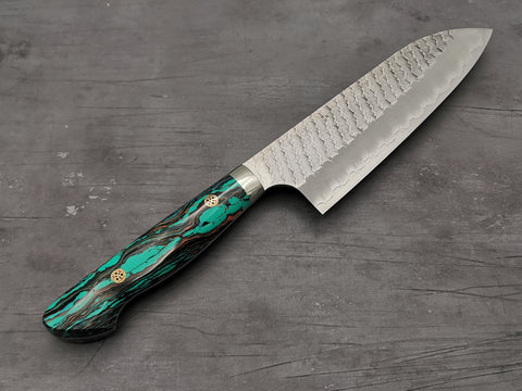 Nigara Hamono SG2 Tsuchime Santoku with Turquoise Handle