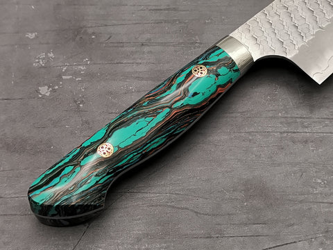 Nigara Hamono SG2 Tsuchime Santoku with Turquoise Handle