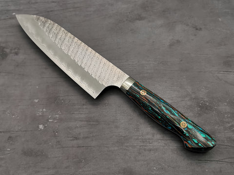 Nigara Hamono SG2 Tsuchime Santoku with Turquoise Handle