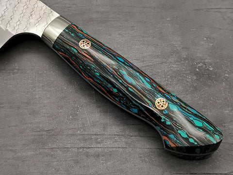 Nigara Hamono SG2 Tsuchime Santoku with Turquoise Handle