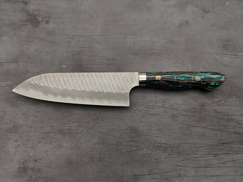 Nigara Hamono SG2 Tsuchime Santoku with Turquoise Handle