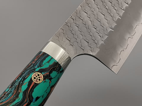 Nigara Hamono SG2 Tsuchime Santoku with Turquoise Handle