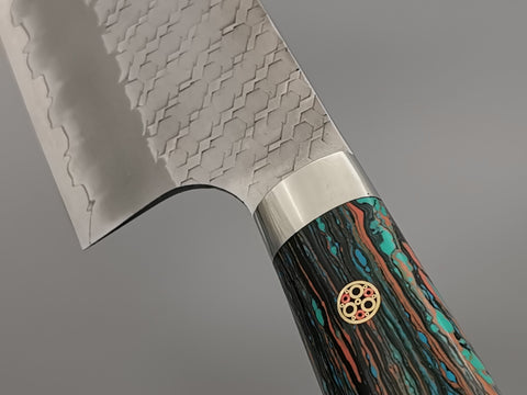 Nigara Hamono SG2 Tsuchime Santoku with Turquoise Handle