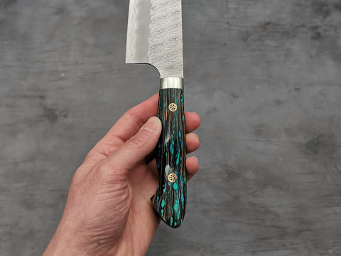 Nigara Hamono SG2 Tsuchime Santoku with Turquoise Handle