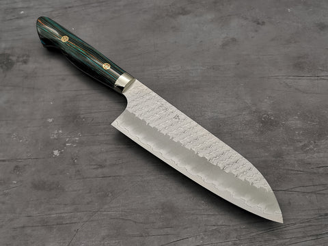 Nigara Hamono SG2 Tsuchime Santoku with Turquoise Handle