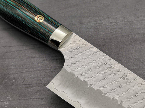 Nigara Hamono SG2 Tsuchime Santoku with Turquoise Handle