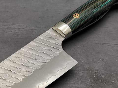 Nigara Hamono SG2 Tsuchime Santoku with Turquoise Handle