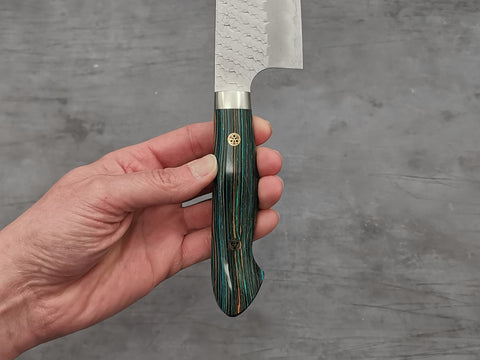 Nigara Hamono SG2 Tsuchime Santoku with Turquoise Handle