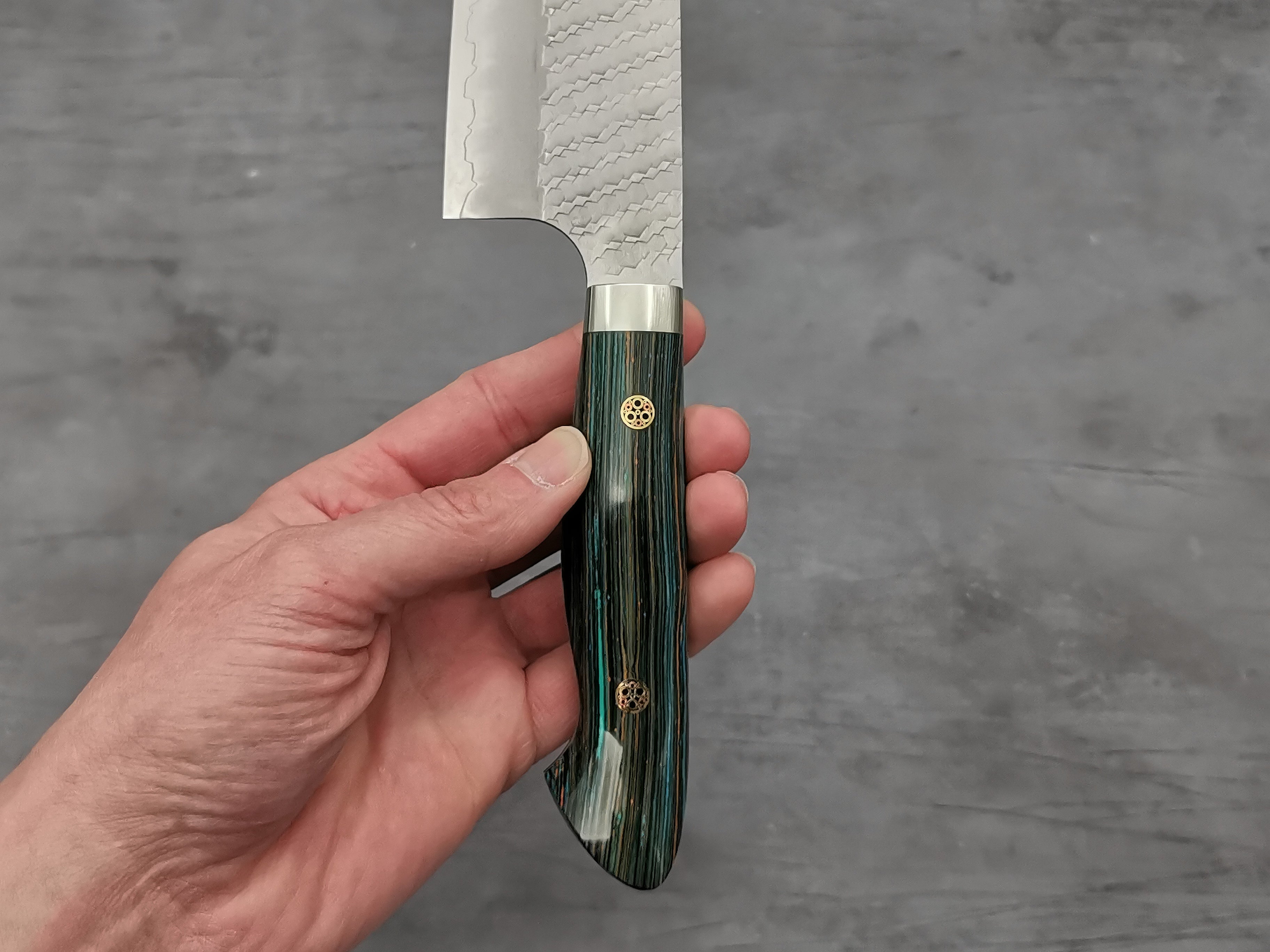 Nigara Hamono SG2 Tsuchime Santoku with Turquoise Handle