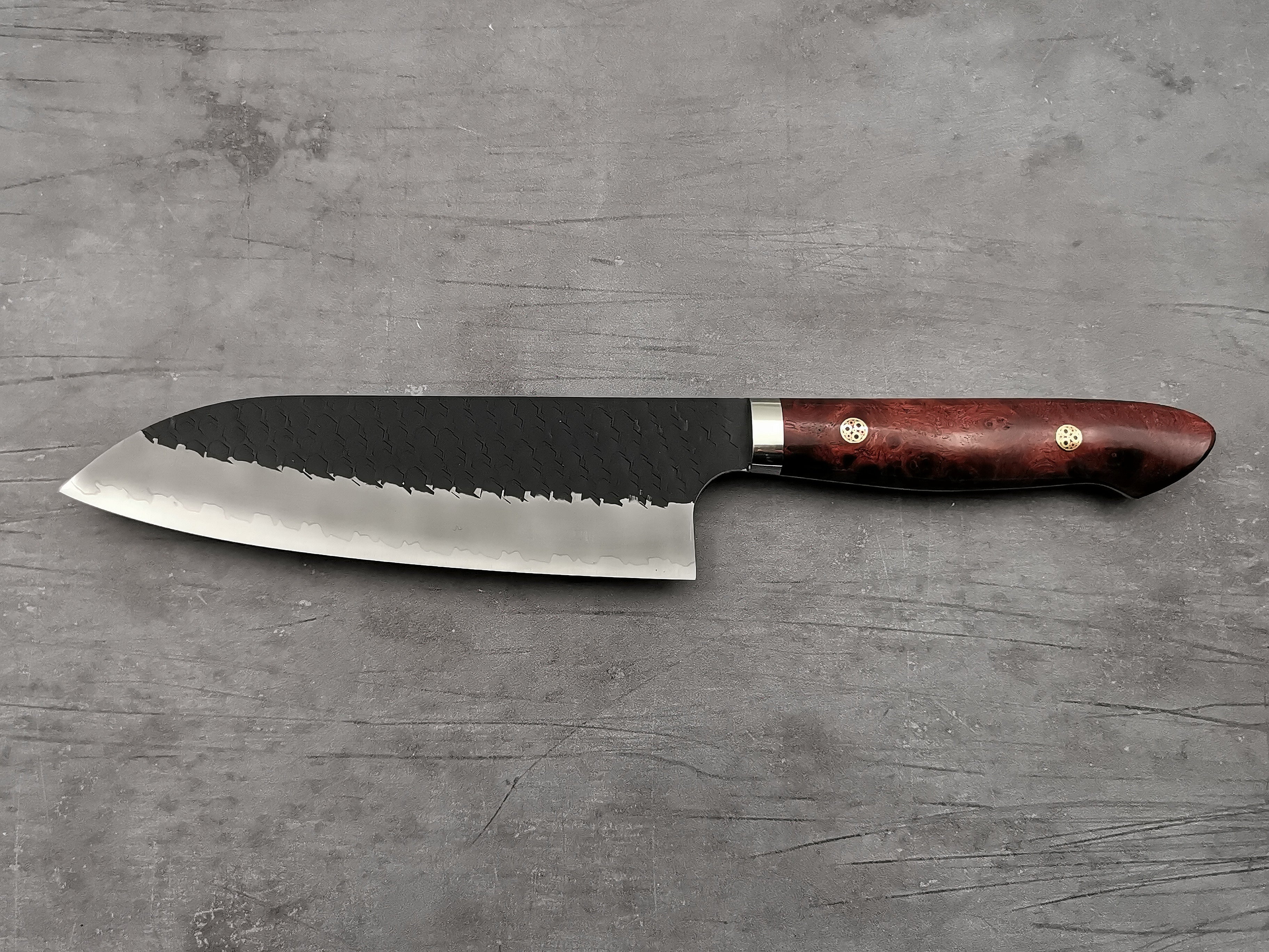 Nigara Hamono SG2 Tsuchime Santoku with Karin Wood Handle