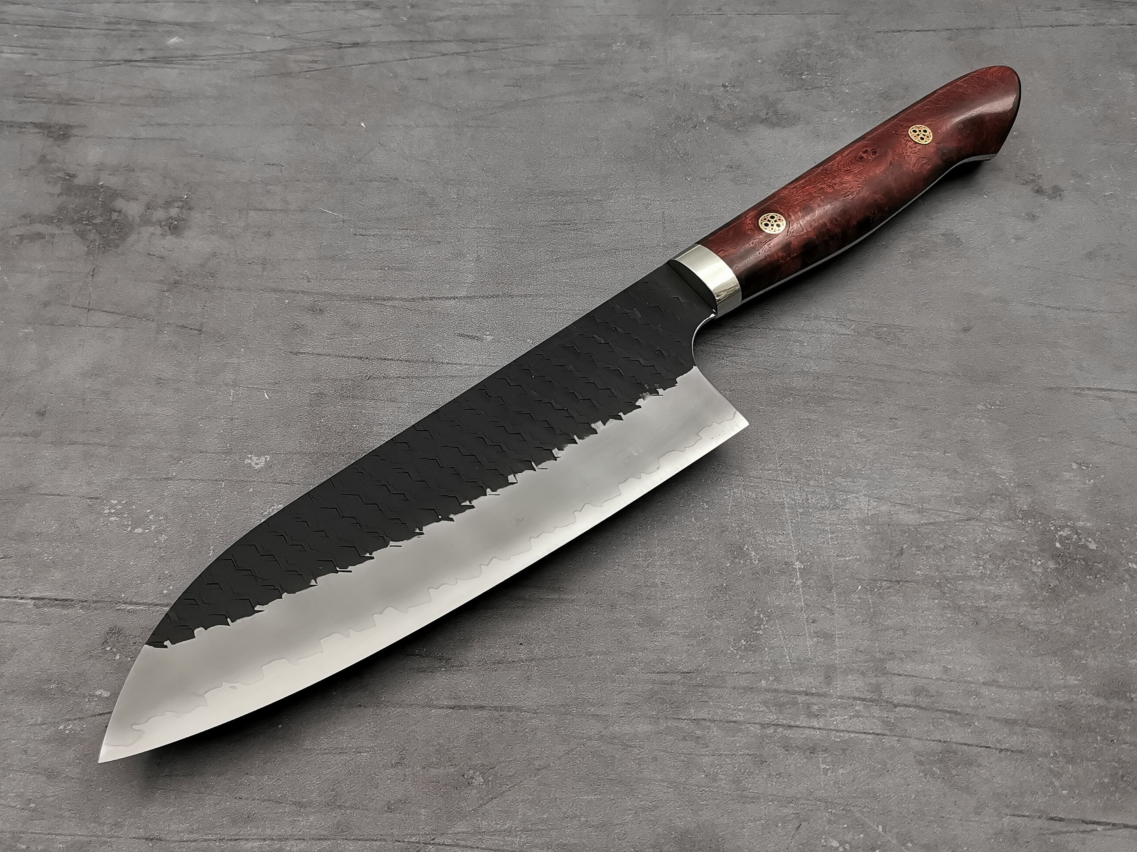 Nigara Hamono SG2 Tsuchime Santoku with Karin Wood Handle