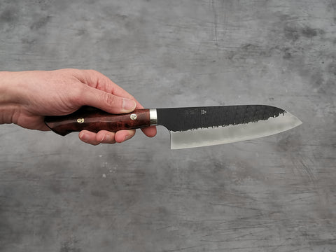 Nigara Hamono SG2 Tsuchime Santoku with Karin Wood Handle