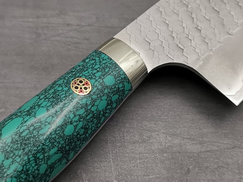 Nigara Hamono SG2 Tsuchime Kiritsuke Nakiri with Green Turquoise Handle