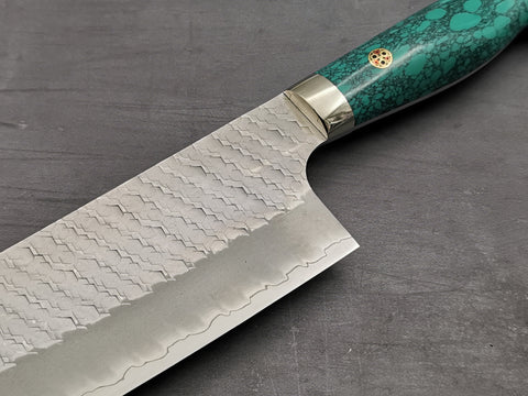 Nigara Hamono SG2 Tsuchime Kiritsuke Nakiri with Green Turquoise Handle