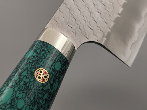 Nigara Hamono SG2 Tsuchime Kiritsuke Nakiri with Green Turquoise Handle