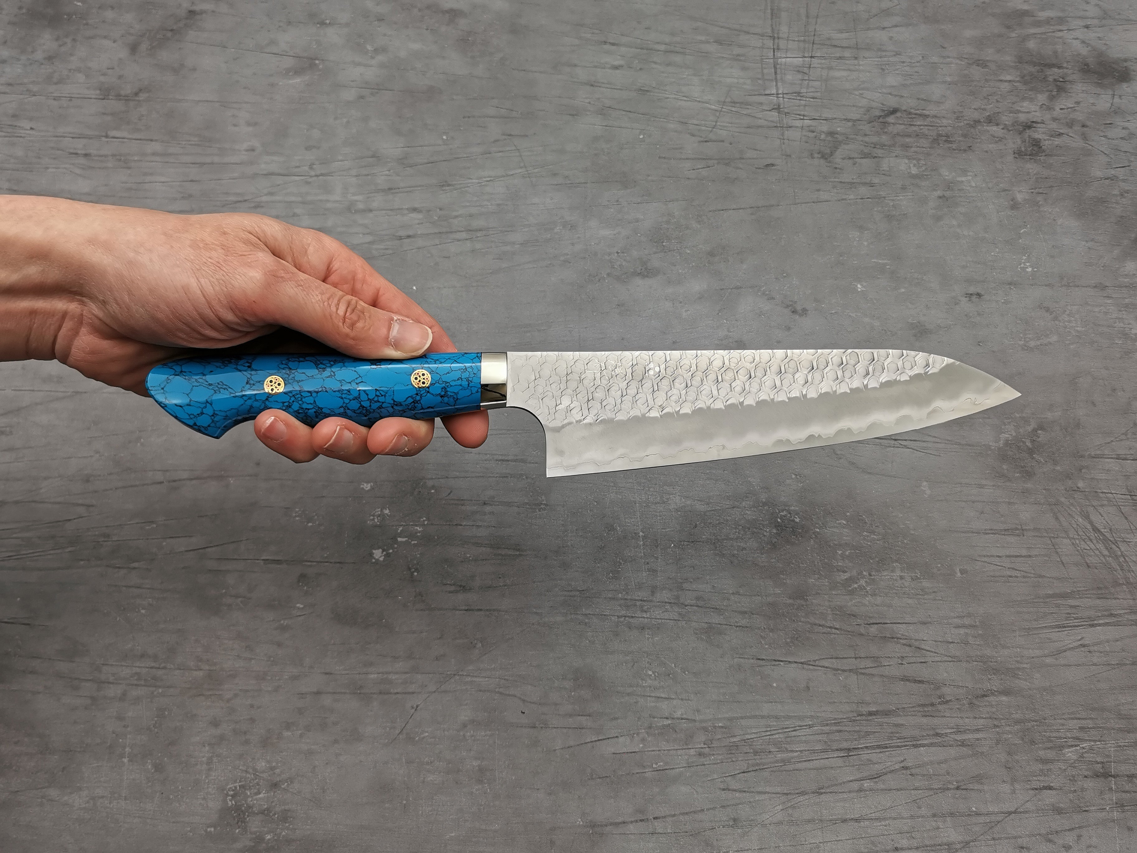 Nigara Hamono SG2 Tsuchime Gyuto 210mm with Turquoise Handle