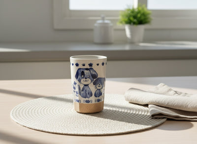 Mino Ware Yunomi Chawan Long Tea Cup - Dog Family