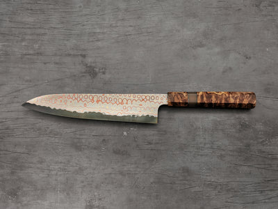 Nigara Hamono Rainbow Damascus Gyuto 240mm with custom ambonya handle