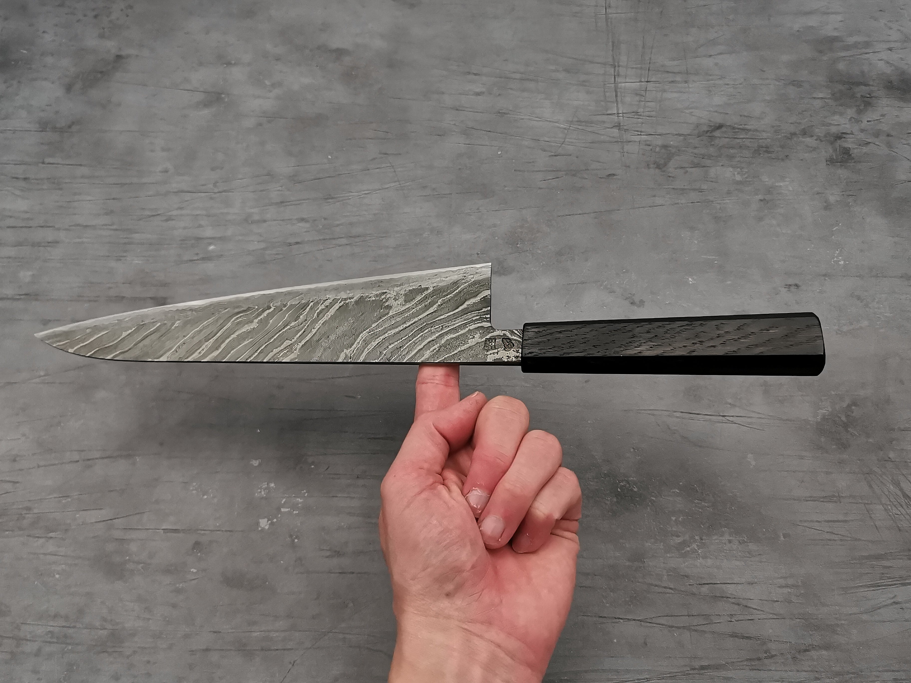 Simon Maillet 135Cr3 Twisted Suminagashi Gyuto 240mm