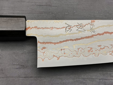 Hatsukokoro Hayabusa Blue #2 Rainbow Damascus Santoku