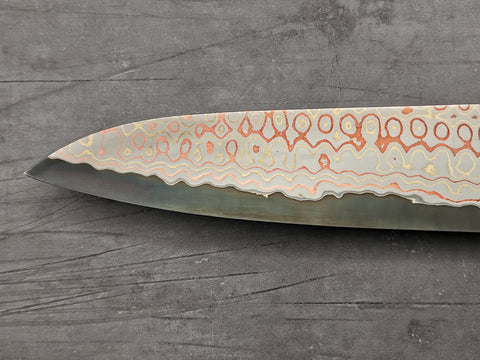 Nigara Hamono Rainbow Damascus Gyuto 240mm with custom ambonya handle